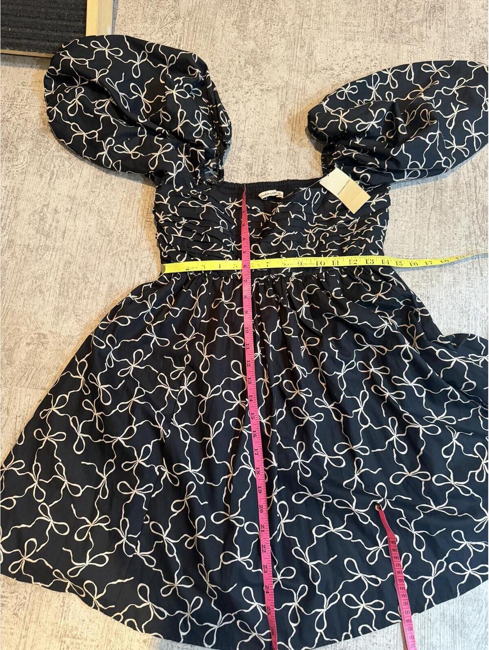 NWT Abercrombie & Fitch Emerson Poplin Puff Sleeve Mini Dress Black Bow print - Picture 4 of 6